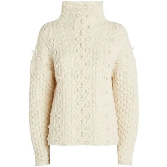 Theory Mixed Cable Pullover in Felted-Wool Cashmere Ivory Size L - Picture 2 of 5